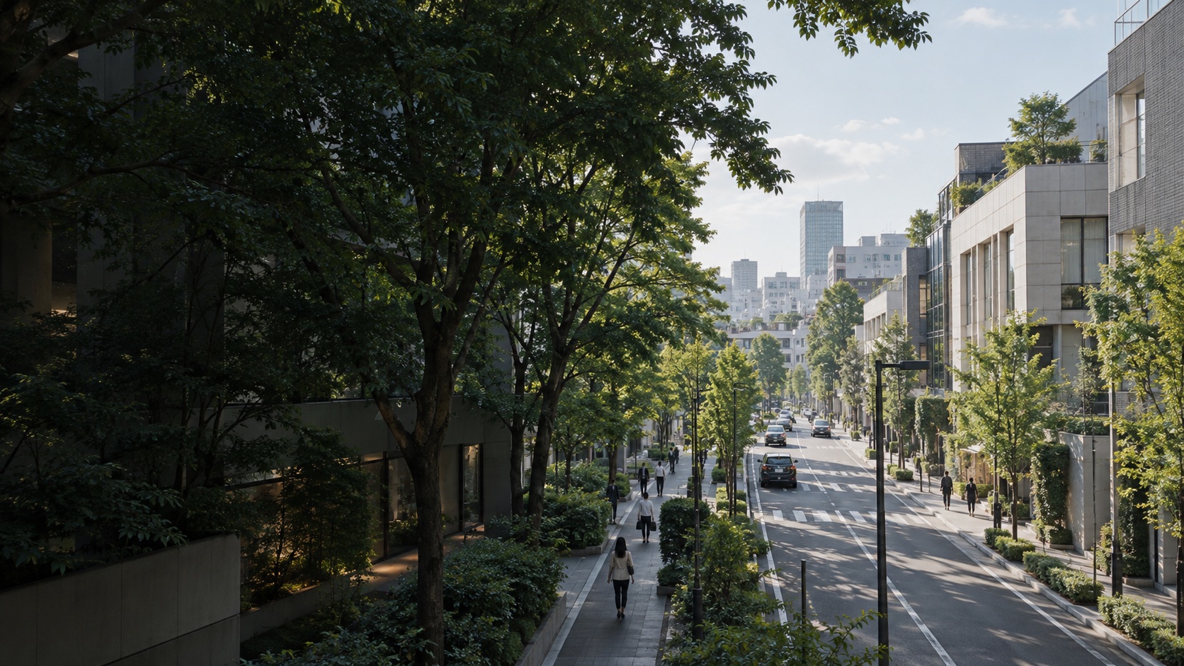 街路樹の続く街並みのイメージ