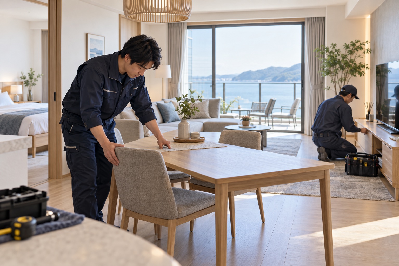 民泊などの室内を整える作業のイメージ